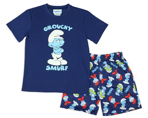 INTIMO The Smurfs Pajamas Boys' Grouchy Smurf Short Sleeves and Shorts Sleep Set2