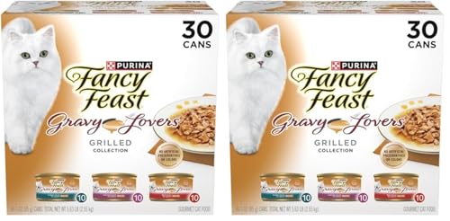 Image of Fancy Feast Purina Gravy Lovers Poultry and Beef Grilled Gourmet Wet Cat Food Variety Pack - 3 oz. Cans,(Pack of 60)