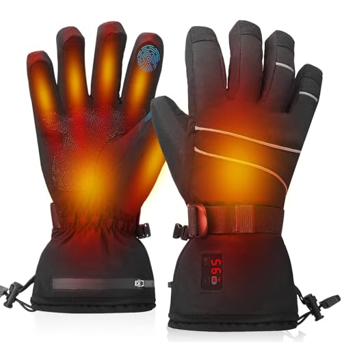 Rechargeable Heated Gloves for Men & Women, Waterproof with Temperature Display, Touchscreen Electric Heating (Thickened, X-Large)