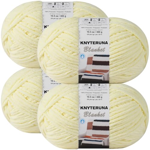 Image of #6 Super Bulky Blanket Yarn for Crocheting - 4 Skeins(Each 10.5oz /300g, 220yds /201m), Chunky Chenille Thick Plush Big Soft Yarn for Crocheting Knitting Blankets, Light Yellow