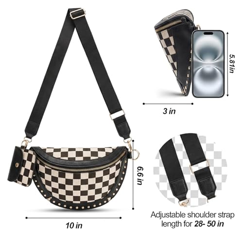 Image of Checkered Crossbody Bag, Bum Bags for Women Crossbody,Spacious Sling Bag Purse Fanny Packs with Shoulder Strap