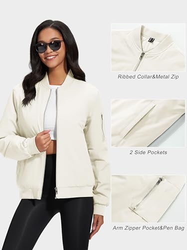 MAGCOMSEN Women's Winter Bomber Jacket Casual Basic Zip Up Padded Coats Water Resistant Long Sleeve Outwear with Pockets4