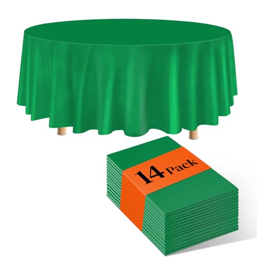 Image of Green 14 Pack 84 Inch Plastic Tablecloths, Disposable Round Plastic Tablecloth, Party Table Cover Plastic Table Cloth