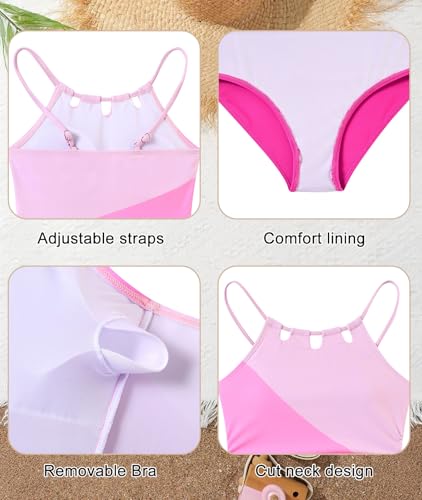 Image of Girls Swimsuit One-Piece Bathing Suit with Mesh Cover Ups Adjustable Straps Cut Out Swimwear Size 7-16