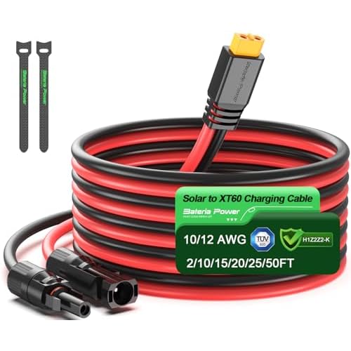 Bateria Power 10 Feet Solar to XT60 Extension Cable, 12AWG Solar Panel Connector to XT60 Charge Adapter for Connecting to Portable Power Station, RV, EcoFlow, Anker, BLUETTI & Generator 10FT