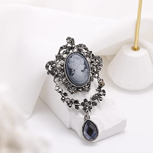 Image of lureme Vintage Elegant Victorian Lady Beauty Cameo with Crystal Brooch Pin (br000017)