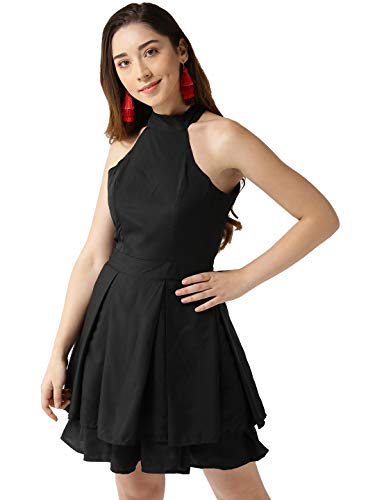 Image of Sera Women's Black Polyester Fit and Flare Pleated Midi Backless Dress