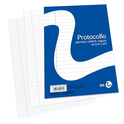 FORMATO: Una confezione di fogli protocollo righe con margine dal formato A4 (21cm x 29,7cm).