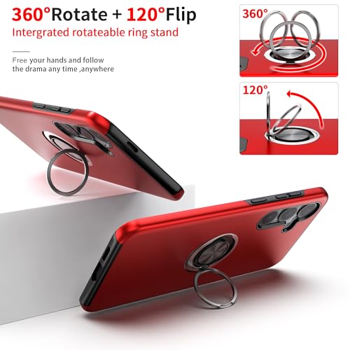 Yamink Case for Samsung for Galaxy S22 Plus with Tempered Glass Screen Protector,Hybrid 2 in 1 Protective Slim Fit Sturdy Phone Case with Invisible Magnetic Ring Kickstand for Galaxy S22 Plus 6.6",Red - image 3