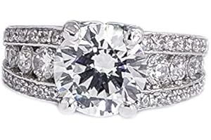 14K Solid White Gold Round Cut Simulated Diamond Engagement Ring Bridal Set...