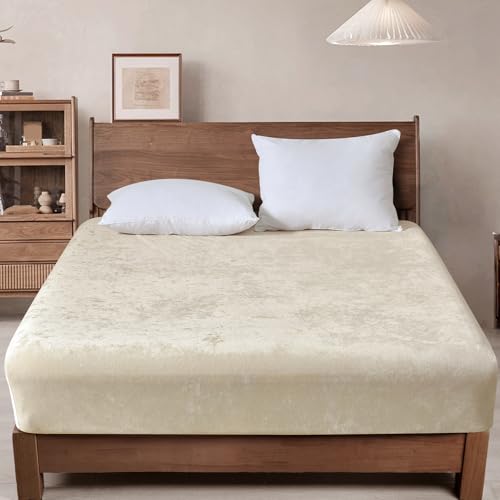 Image of PHF Truly Velvet Fitted Sheet Only Twin Size, Luxury Super Soft Cozy Fuzzy Fleece Bottom Sheet, Deep Pocket Up to 16",Strenghth Elastic Band, Suitable for Fall Winter Spring, No Pillowcases, Sand