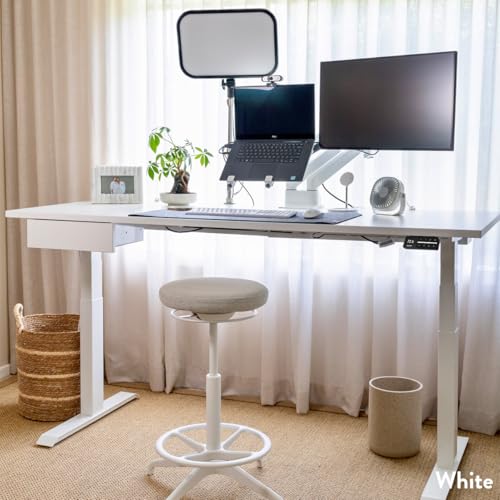 Image of Desky Electric Standing Desk, 78.7 inch Laminate Height Adjustable Sit Stand Desk, Dual Motor, 4 Memory Presets, Ergonomic Computer Workstation for Home Office - Sublime Teak Top and Space Gray Frame