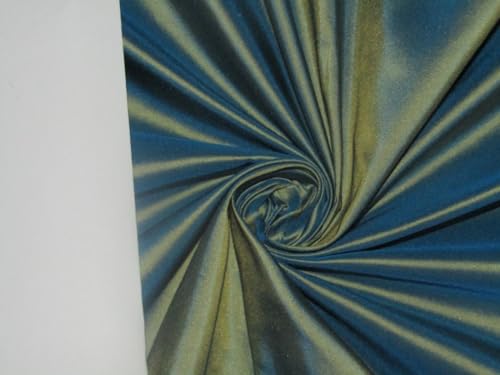 Tissu taffetas 100% pure soie bleu jaune d'exception pour haute couture