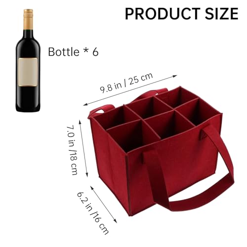 YWKJDDM Wine Bottle Carrier Felt, 6-Compartment Bottle Bag, Portable Wine Tote Carrier, Wine Bottle Holder for Travel Picnic - Image 2