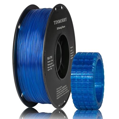 Filament TPU 1.75 mm, TINMORRY TPU Filament 3D Printing Materials for 3D Printer, 1 KG, 1 Spool, Trans-Blue