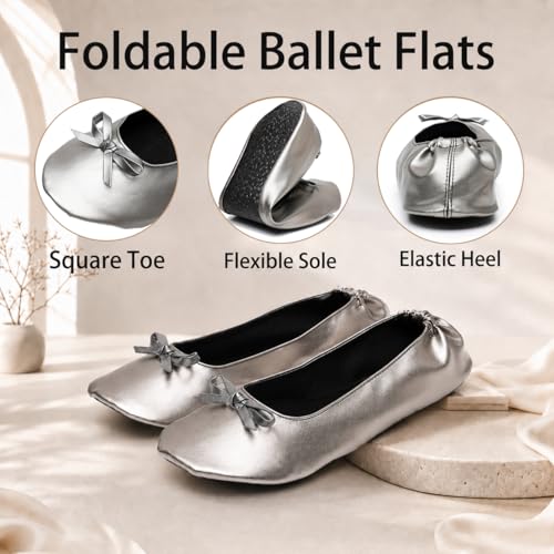 Image of Foldable Flats for Women, Foldable Ballet Flats Shoes for Purse, Portable Roll Up Shoes with Zipper Pouch, Stylish Comfortable & Non-Slip Portable Women Flat for Weddings, Office, Travel
