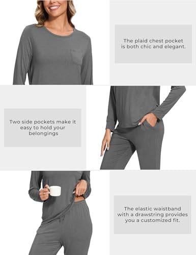 Image of GYS Bamboo Viscose Sleep Sets for Women Long Sleeve Crew Neck Pajama Sets with Pockets