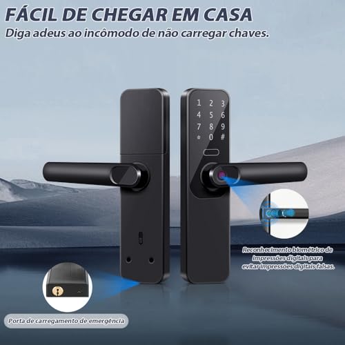 Fechadura Digital de Embutir com Biometria, Fechadura Digital Biométrica Wi-Fi Inteligente, Fechadur