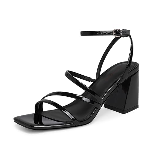 Image of Modatope Women's Heeled Sandals Square Toe Chunky Strappy Heels Prom Shoes | Stable Chunky Heel, Adjustable Ankle Strap, All-Day Comfort Sole, Unique Style For Parties, Proms, Weddings & All Occasions