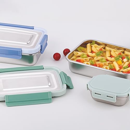 Image of ATTRO Smart Meal Medium Stainless Steel Lunch Box with 1 Small Container Airtight Spill-Proof BPA Free Food Grade Ideal for Office, School, Picnic- Green-800ml+170ml