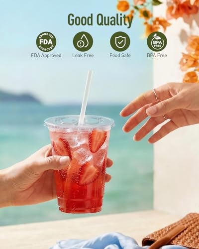 40% Off 100 Pack Plastic Cups with Lids & Straws - Image 4