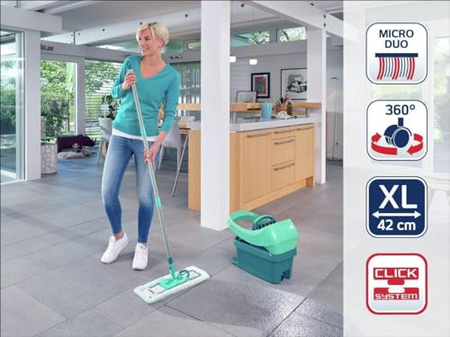 Leifheit Set Wischtuchpresse Profi XL mit Bodenwischer und Rollen, Putzen mit sauberen Händen &...