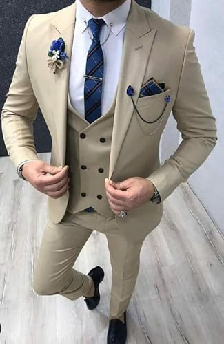 Mens Tuxedo Suit Slim Fit 3 Piece Peak Lapel Men Business Suit Prom Wedding Tuxedos3