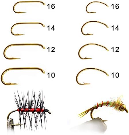 XFISHMAN Fly-Hooks-for-Fly-Tying-Dry-Wet-Barbless-BL-Nymph-Flies Curved Czech Scud Fishing Hooks 10# ~16# Assortment Pack of 100-240 Hooks with Box