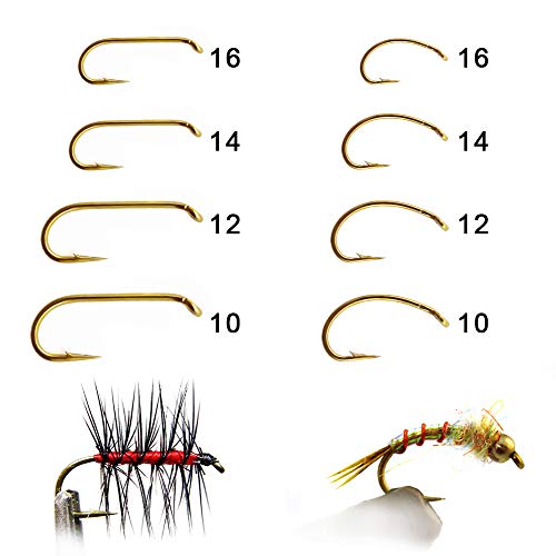 XFISHMAN Fly-Hooks-for-Fly-Tying-Dry-Wet-Barbless-BL-Nymph-Flies Curved Czech Scud Fishing Hooks 10# ~16# Assortment Pack of 100-240 Hooks with Box