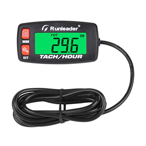 Runleader Cronómetro digital del motor, Recordatorio de mantenimiento Tacómetro para montar Cortacésped Tractor Generador Motocicleta marina Compresor y equipo alimentado por gas (Button-RD)