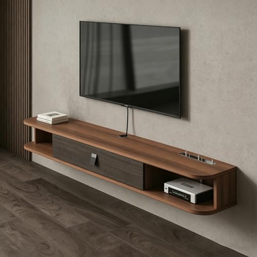 Image of Floating TV Stand ,Floating TV Cabinet, Solid Wood Floating TV Stand, Wall Entertainment Center with Storage Cabinets and Flip Down Doors, Floating for Living Room Bedroom Office (walnut, 70.8in)