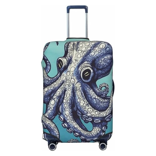 QSMBNET Travel Luggage Cover Octopus Design Spandex Suitcase Protector Washable Baggage Covers Fashion Elastic Scratch-Resistant Luggage Cover Protector Fits 18-32 Inch Luggage