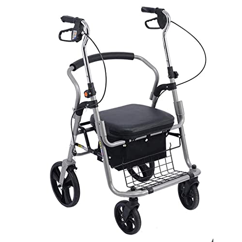 UWYTGF Walker for Seniors Transport Wheelchair Rollator Walker,with Seat,Backrest and Saddle Bag,Suitable for The Elderly,Disabled People - Aluminum Alloy Rollator Walk
