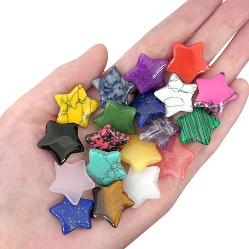 HIVTE Set de 20 Piedras Preciosas en Forma de Estrella Pulidas para Mindfulness y Decoración, Kit de Cristales de Energía Reiki Espiritual, Regalos para Mujer