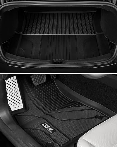 Image of 3W 6PCS Full Set Floor Mats for Tesla Model 3 Highland 2024-2026 | Floor Liner with Metal Pedal, Cargo Liner, Highland All Weather Custom Fit Rear Trunk Mat Model 3 Accessories, Black