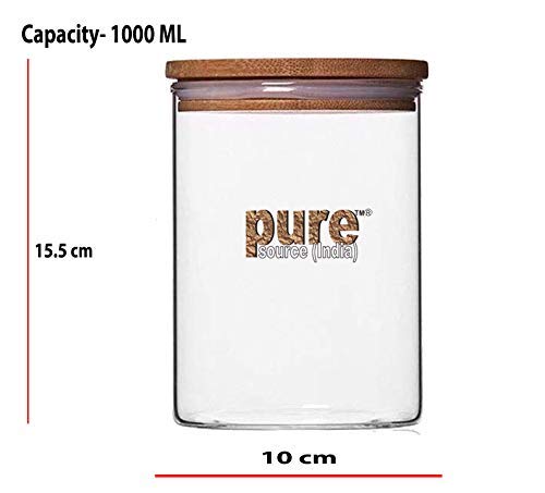 Image of Pure Source India Premium 1 Litre Clear 6 Pcs Glass Jar with Gold Lug Cap | Airtight Food Storage Jar for Honey, Jam, Pickles, Spices & Preserves