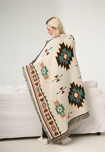 Zibaobeter Aztec Navajo Throw Blanket Bohemian Tribal Ethnic Geometric Pattern Rug With Tassels Suitable For Sofa/Bed/Outdoor/camping (130x180 cm / 51.1x71in)