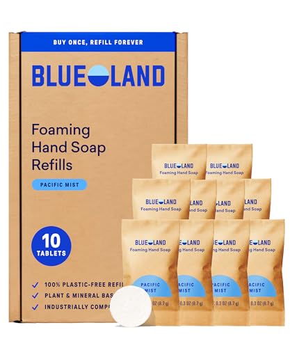 BLUELAND Foaming Hand Soap Refill Tablets 10-Pack Pacific Mist Scent Eco Friendly Cleaning Products 10 x 9 Fl oz
