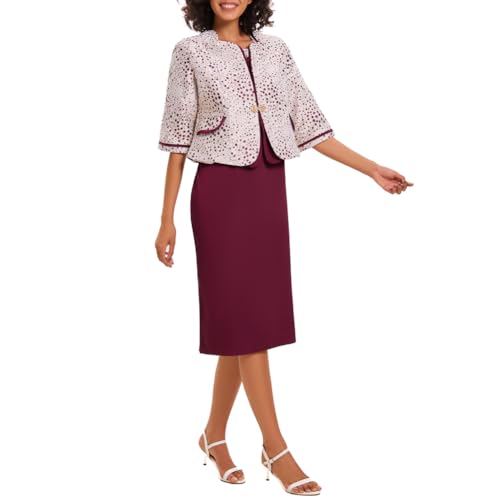 Women's 2 Piece Dress Church Suit with Polka dot embroidery Mother Gifts Special Occasion Wedding Party Formal Evening Dress3