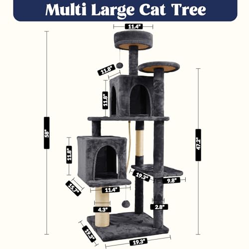 Árbol para gatos 58 in con rascador y juguete gris negro miniatura 2