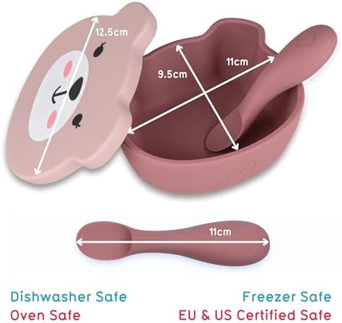 TUM TUM Bebek Tabağı Vantuzlu Kapaklı ve Kaşıklı, Bebek Yemek Takımı 6 Ay +, Betsy Ayı, Pembe - Görsel 4