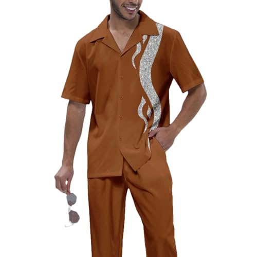 Men's Shirts 2 Piece Walking Suits, Summer Wedding Beach Button Down Shirts with Pants Set, Casual Party