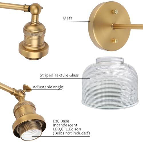 Image of Pathson Vintage Wall Sconce Lamp with Clear Glass, Adjustable Hardwired Wall Vanity Light for Bathroom Living Room Farmhouse Bedside Lighting