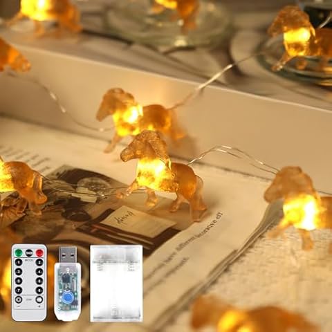 U.I STATION Horse Animal String Lights, Cowboy Pony Themed Decor 3D Light 10ft 24 LEDs with 8 Flash Modes Remote Control for Home Decoration Xmas Wedding Birthday Thanksgiving Garden Party Cover
