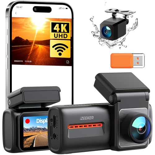 Image of iZEEKER 4K Dash Cam Front and Rear, WiFi 6 Dashcam with FREE 32GB Card, 4K+1080P Dual Dash Camera, 2.99 inch IPS Display, APP Control, Night Vision, G-Sensor, Loop Recording, 24H Parking Mode Supports