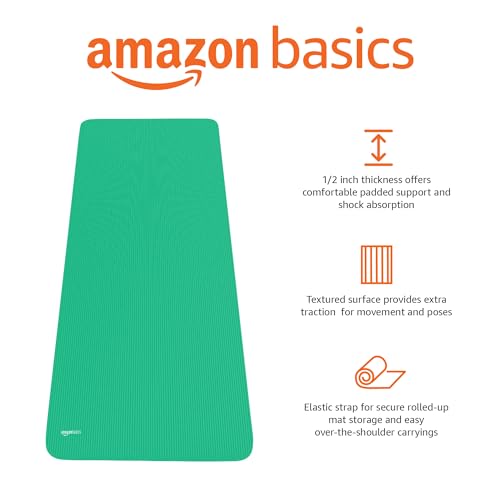 Image of Amazon Basics 1 /2 Inch Extra Thick Exercise Yoga Mat with Carrying Strap, Cushioned Support, for Fitness and Gym Workouts