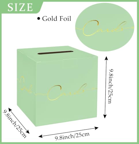 Image of HEIPINIUYE Sage Green Wedding Card Box with Gold Foil 9.8 inch x 9.8 inch Green Large Gift Card Box for Party Wedding Reception Graduation Birthday Baby Shower Cardboard Raffle Envelope Box with Slot