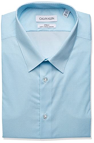 (カルバン・クライン) Calvin Klein ドレスシャツ メンズ スリムフィット アイロン不要 伸縮性 柄入り, スカイブルー, 16.5" Neck 34"-35" Sleeve