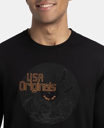 Image of Jockey US82 Men's Super Combed Cotton Rich Graphic Printed Round Neck Full Sleeve T-Shirt Deep Olive XL