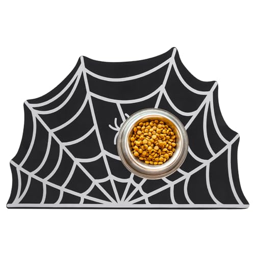 Halloween Dog Cat Mat for Food & Water Gothic Spider Web Pet Feeding Mat for Floors Waterproof Dog Cat Food Mats Super Absorbent Placemat for Pet Food Water Bowl Pets Accessories 35.5x24